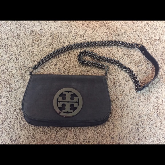 100% authentic gray snakeskin Tory Burch clutch