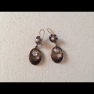 Antiqued Bronze Earrings with Pearls