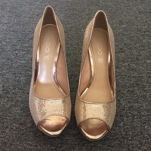 Champagne Sequin Peep-Toe Heels