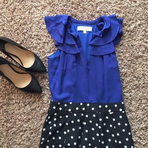 Perfect blue with black and white polka dot dress!