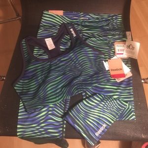 NWT reebok sports bra and running capris S