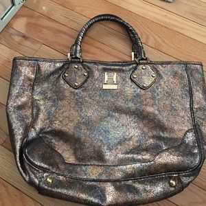 Halston Michelle top handle tote metallic