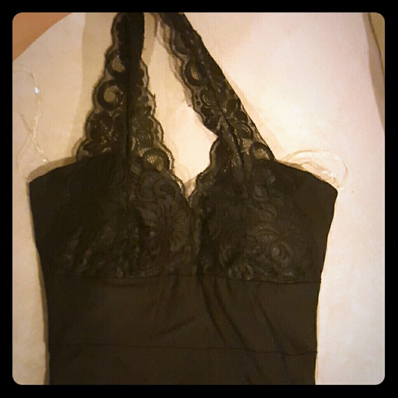 Black cocktail dress with lace top