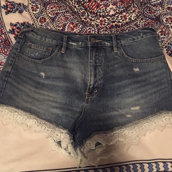 Free People denim shorts with lace