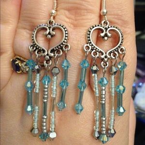Hand beaded heart earrings