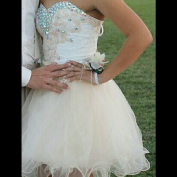 White rhinestones corset homecoming/Prom dress