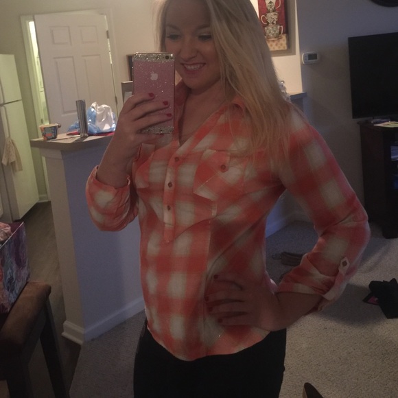Cato Orange Plaid Top