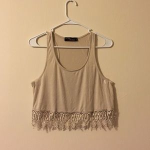 nude lace trim crop