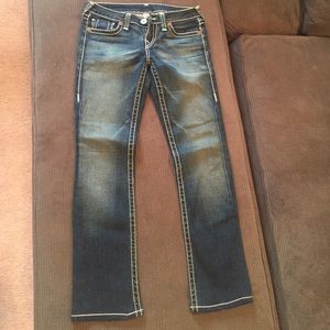 White stitch True Religion straight leg jeans