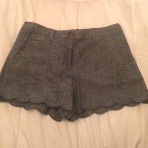 scalloped chambray shorts