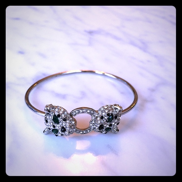 Silver Green Eyed Panther Bracelet