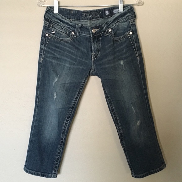 Miss Me Cropped Distressed Blue Jeans Size 27
