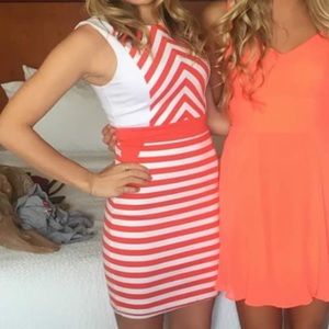 White and coral Bebe dress