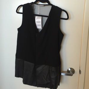 Black leather and sheer Zara top.