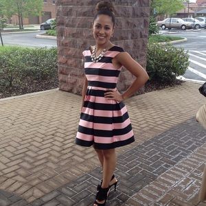 Topshop fit and flare striped dress (pink/black)