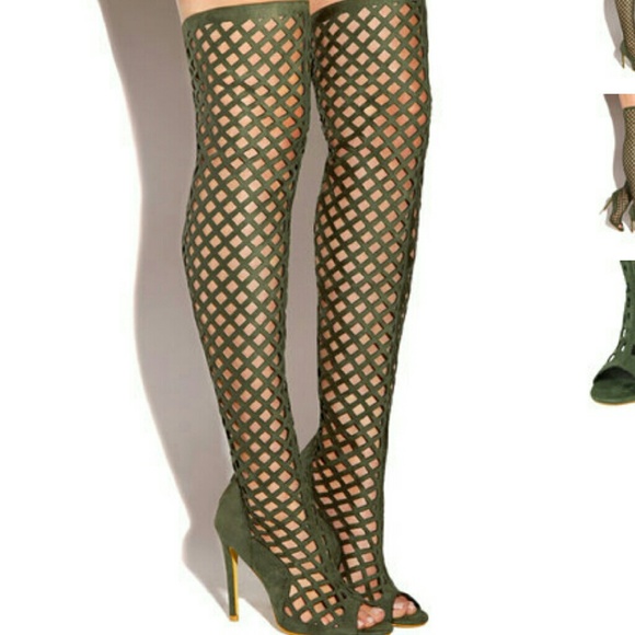 Olive green thigh high boots