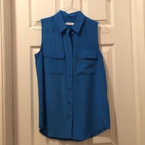 Equipment blue silk sleeveless blouse