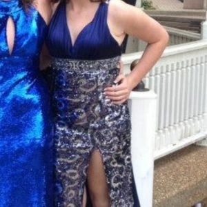 Navy sequin prom dress