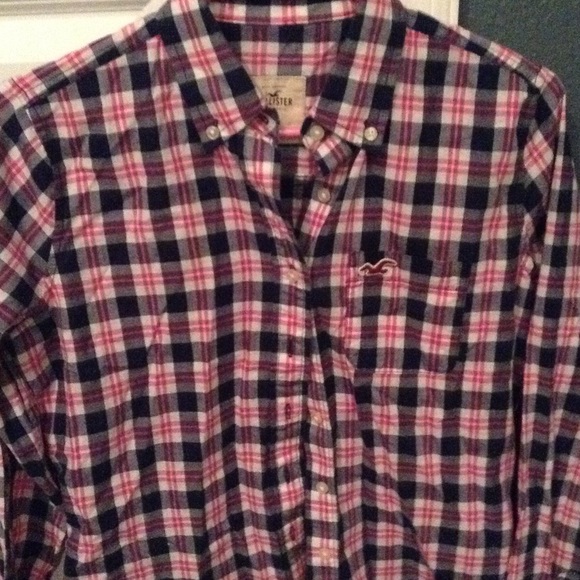Hollister plaid shirt navy and pink size small - Picture 2 of 4