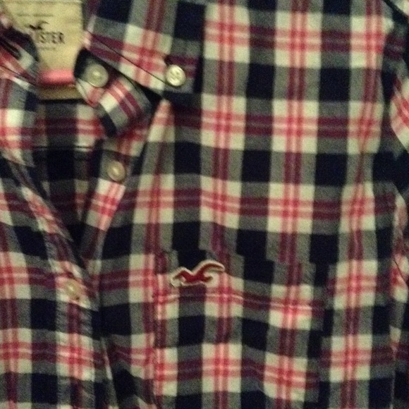 Hollister plaid shirt navy and pink size small - Picture 3 of 4