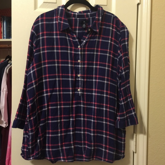 Navy plaid button down