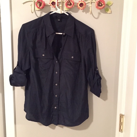 3/4 sleeve navy silk blouse