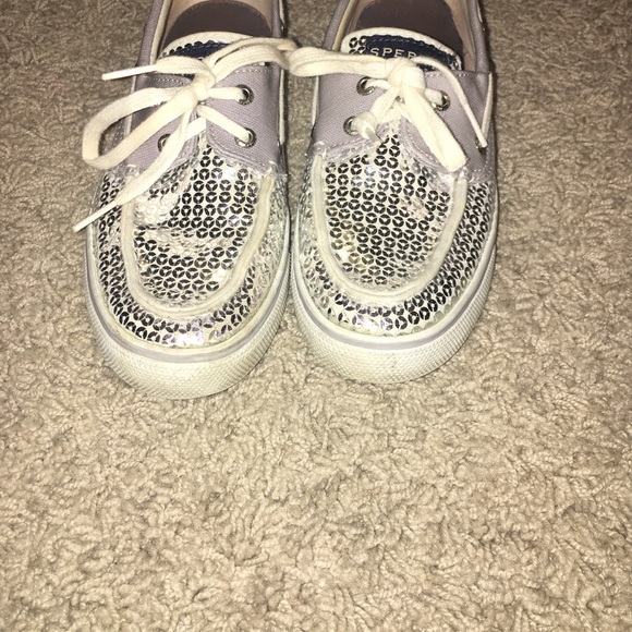 Sparkley silver sequin sperry top-sider