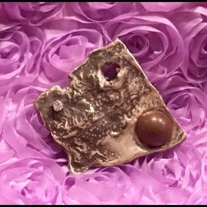 Modern pin w/ silver, copper, cubic zirconia