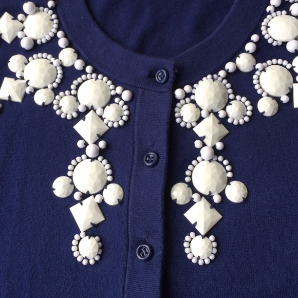 Kate Spade blue cardigan with white beading