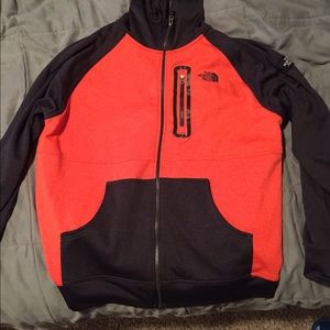 Men's bright orange north face zip up