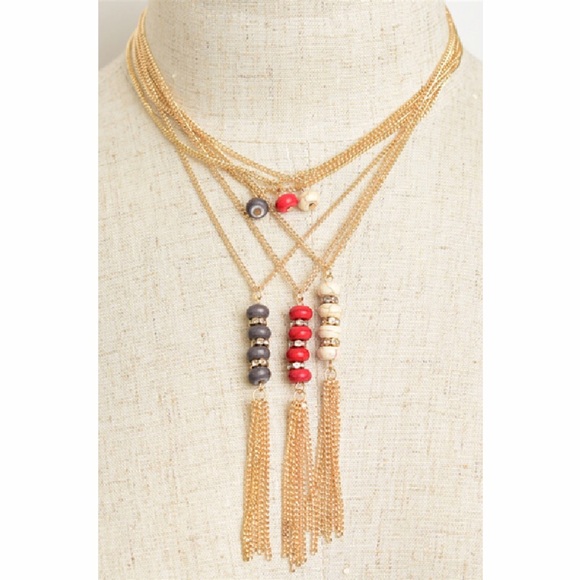 "Stone and Chain" Tassle Layer Necklace • 4 colors - Picture 2 of 3