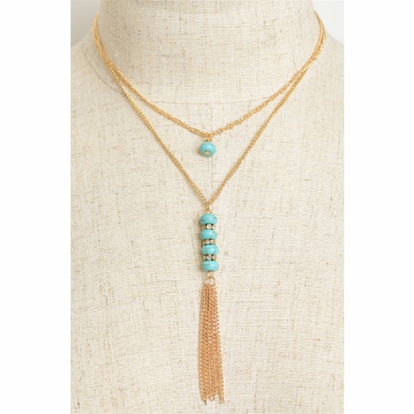 "Stone and Chain" Tassle Layer Necklace • 4 Colors - Picture 2 of 3