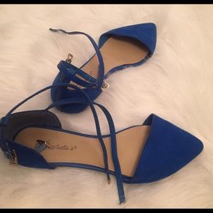 Blue Pointed Toe Strappy Flats
