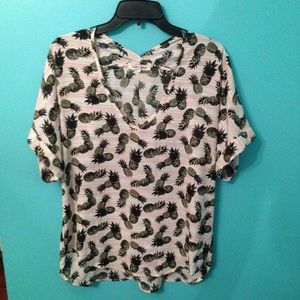 Pink striped pineapple print shirt