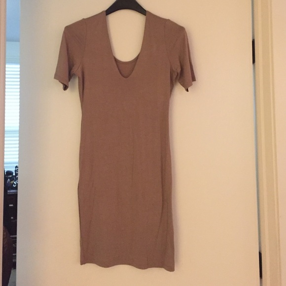 Beige Deep V Dress