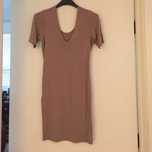 Beige Deep V Dress