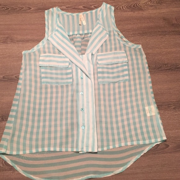 Turquoise and white stripped sheer button down