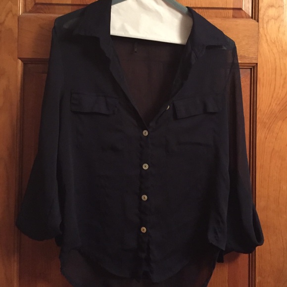 Blue button down blouse