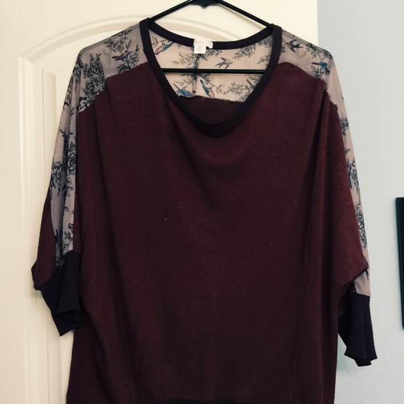 Maroon sweater w silk bird detail
