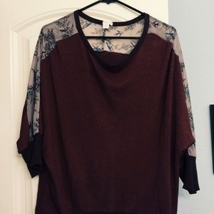 Maroon sweater w silk bird detail