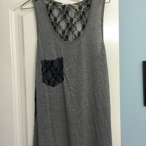 Grey tank the back is black lace