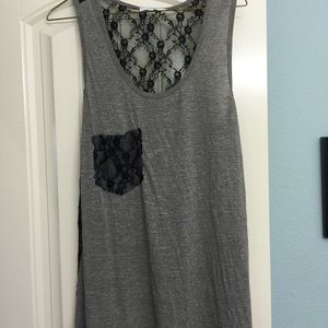 Grey tank the back is black lace