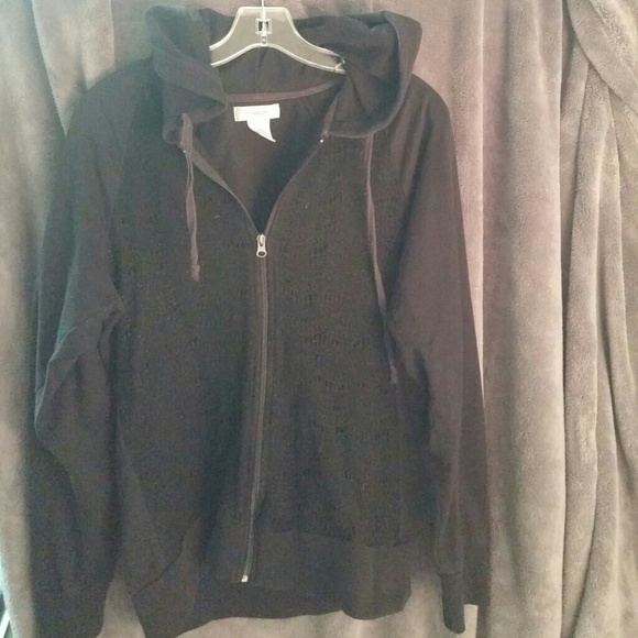 Dressbarn black lace front zip up sweatshirt