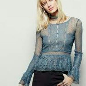 Free People green grey lace top