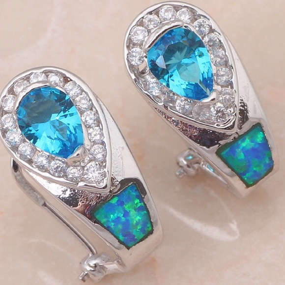 💙925 Silver Blue Fire Opal & Topaz Earrings💙 - Picture 2 of 4
