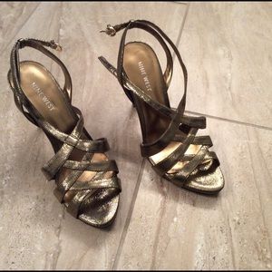 Nine West Gold Open Toe Heels. Worn once. Size 7.5
