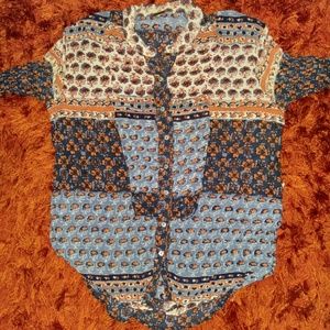 Free People multi-patterned buttoned blouse