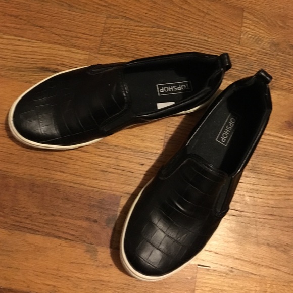 Topshop black leather slip on