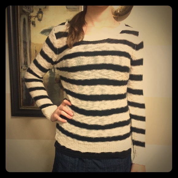 Striped Black and Creme Pink Rose Sweater