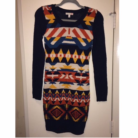 Gianni Bini Navy & Printed Sweater Dress Size XS